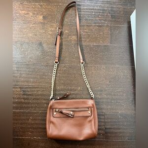 Brown and Gold Crossbody Bag with Leather and Gold Chain Strap